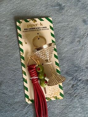 Piper K Martini Glass & Olives bag charm and key chain